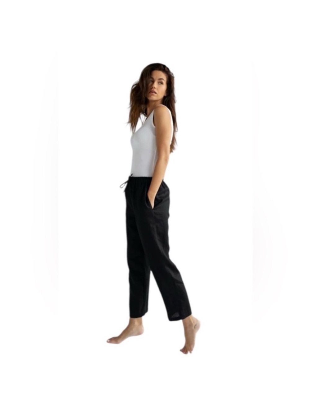 FOREVER 21 Linen Cotton black cargo Large Drawstring pants utility casual work